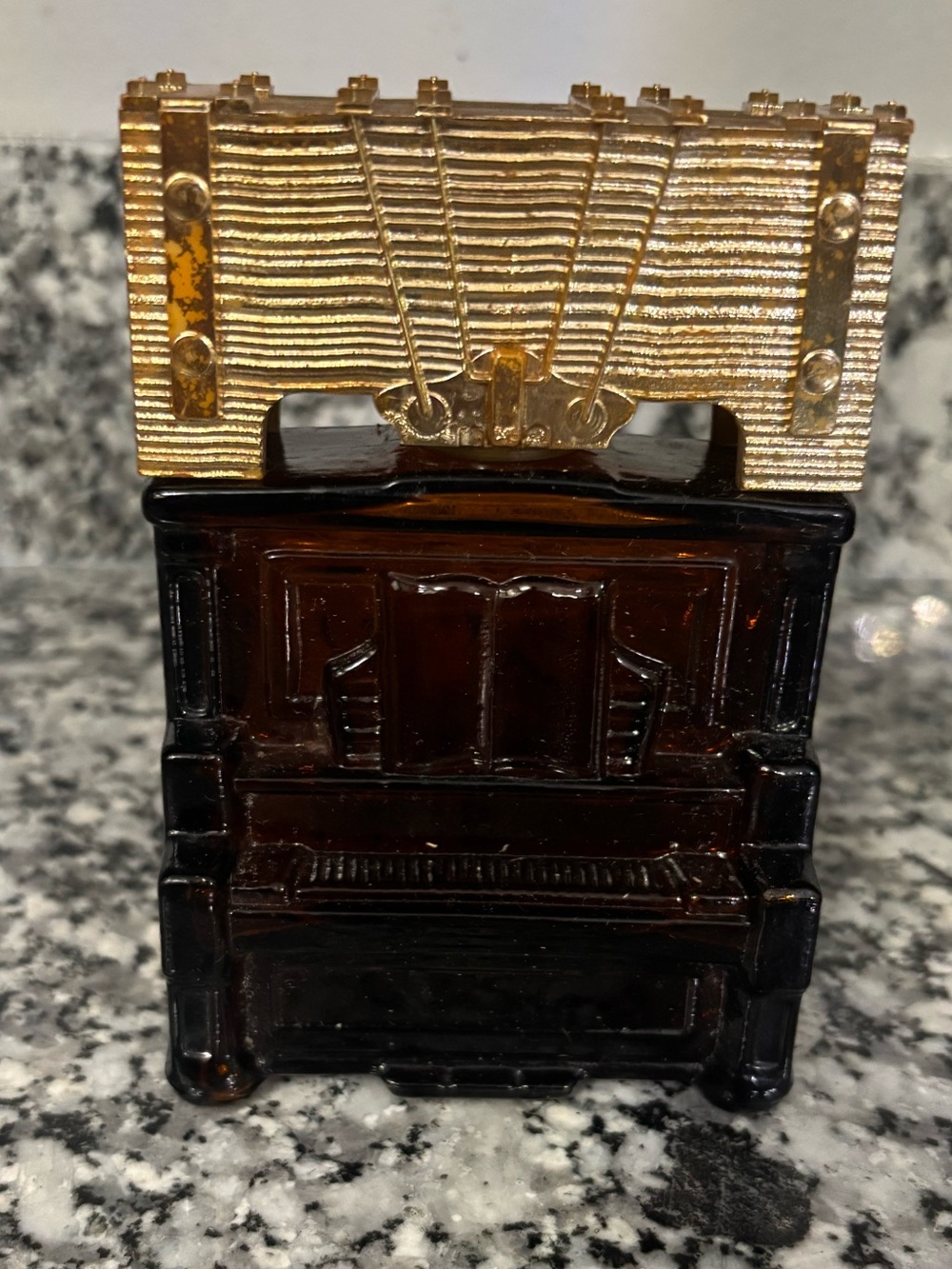 Avon Amber Glass Piano Figurine with Gold Tone Lid